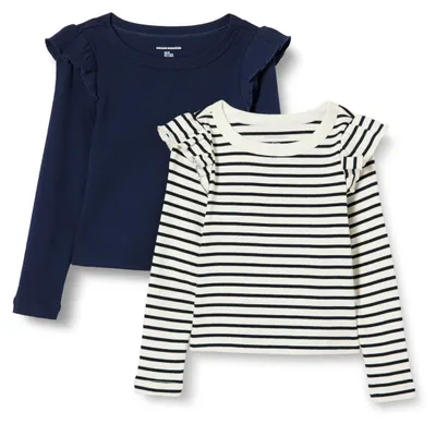 Produktbild von A. Essentials Mädchen Langarmshirt mit Rüschen, 2er-Pack, Bretonstreifen/Marineb