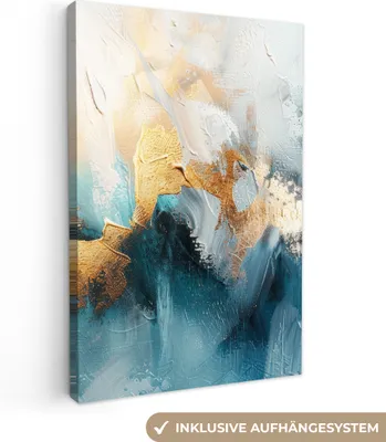 Produktbild von Leinwand Bilder 40x60 cm - Abstrakt Gold Blau, moderne Wanddeko für Wohnzimmer