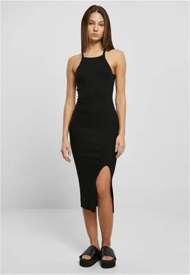 Image de Robe pour femme Urban Classics Ladies Midi en maille côtelée avec dos croisé, noire - M