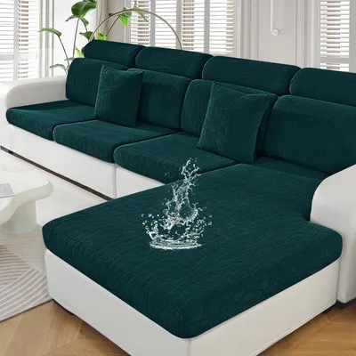 Produktbild von Sofa Sitzkissenbezug Stretch Wasserdicht Elastisch Universal 1 Sitzer*2+1 Chaiselongue Dunkelgrün