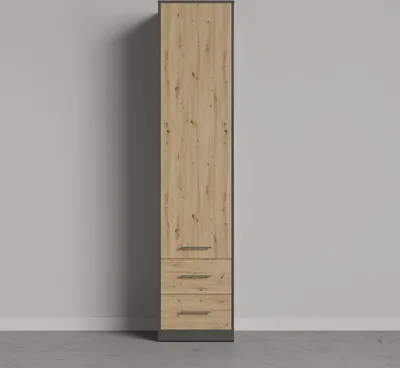Produktbild von SMARTBett Schrank Kleiderschrank Aktenschrank 50cm mit 2 Schubladen Anthrazit/Wildeiche