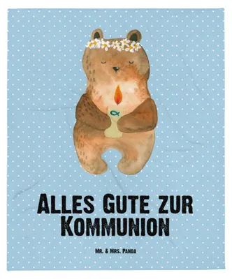 Produktbild von Mr. & Mrs. Panda Babydecke Bär Kommunion - Blau Pastell - Geschenk, Gottes Segen, Katholisch, Teddy, Kinderdecke, Plaid, Taufkerze, Fleecedecke, Schlummerdecke