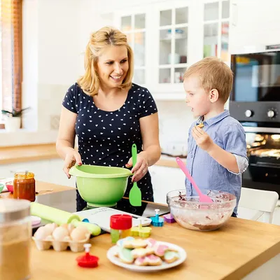 Produktbild von 10 Stück Teigschaber - Silikon Set - Hitzebeständig bis 250 °C - Multifunktionale Silikonspatel mit Metallkern - Küchen Schaber zum Kochen und Backen