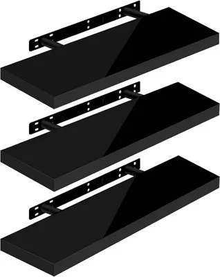 Produktbild von 3-teiliges Set schwebender Wandregale | Schwarz | 70x22,9x3,8 cm