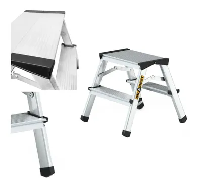 Immagine prodotto di Drabest | Scala domestica in alluminio - Gradini 2x2 - Pieghevole su entrambi i lati - Gradini antiscivolo - Capacità di carico 125 kg - Altezza 0,41
