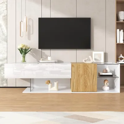 Produktbild von TV-Schrank mit Aufbewahrung und Glasregalen TV-Tisch TV-Ständer für Wohnzimmer
