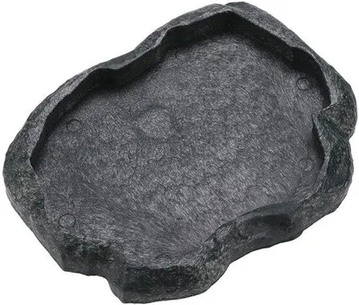 Produktbild von Terrariumschotel aus Reptilienstein mit Imitatsteinstil, leicht zu reinigen, ideal für Reptilienfutter.