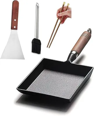 Obrázek produktu pro Nerezová pánev na míchaná vajíčka s dřevěnou rukojetí – 22,9 x 17,8 cm