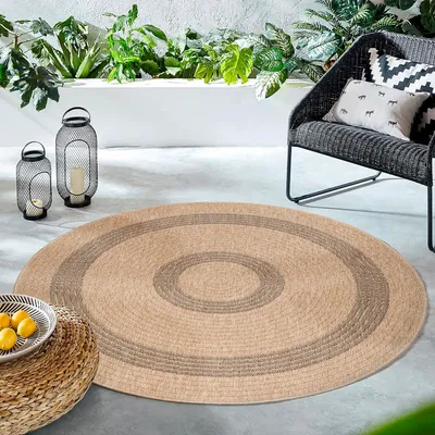Zdjęcie produktu dla Homebyhome Okr?g?y Dywan Zewn?trzny Wodoodporny Kuchnia Balkon Taras Salon Wygl?d Naturalny Sizal Styl Vintage 160 cm okr?g?y