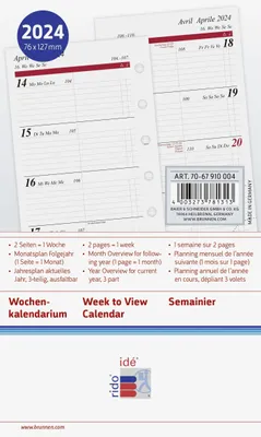 Produktbild von rido/idé Wochenkalendarium Timing 3 2024 2 Seiten = 1 Woche Blattgröße 7,6 x 12,7 cm weiß