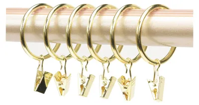 Image de 10 anneaux à clip pour rideaux, en métal, clips pour rideaux, crochets, rideaux, clips avec anneaux (dorés, diamètre intérieur 45 mm)