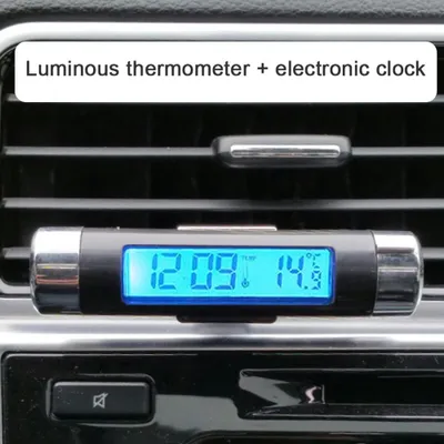 Obrázok produktu pre Hodiny do auta Teplomer s LCD displejom Klip na ventilátor LED Digitálne