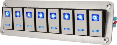 Image de Panneau d'interrupteurs à bascule, 8x, 12-24 V, 5 pôles, lumière bleue, allumer/éteindre,de l'éclairage