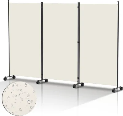 Produktbild von Paravent auf Rollen 3 teilig Beige 263x181 cm Outdoor Raumteiler Garten Spanische Wand Trennwand Raumtrenner