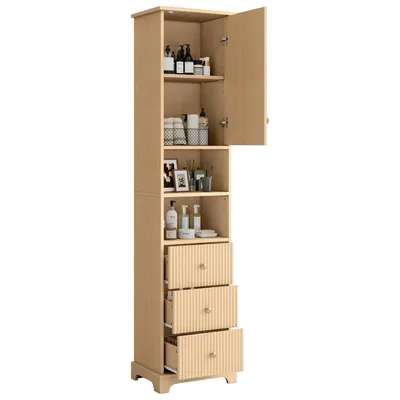 Produktbild von Badschrank mit Drei Schubladen und Zwei Offene Regalböden Badezimmerschrank Badkommode Badezimmermöbel 40x30x172cm Naturholzfarbe
