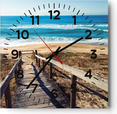 Produktbild von Wanduhr - Quadrat - Glasuhr - Meer Strand Eintritt - 40x40cm - Schleichendes Uhrwerk - Lautlos - zum Aufhängen bereit - Dekoration Modern - Wanddekoration aus Glas - C4AC40x40-4359