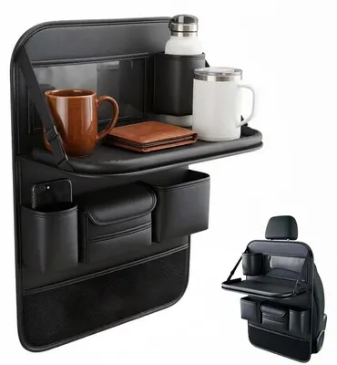 Produktbild von Autositz Organizer mit Klapptisch Leder Wasserdicht Rückenlehnenschutz Schwarz