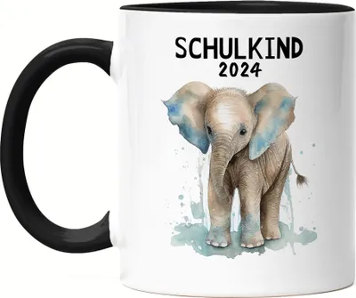 Produktbild von Schulkind 2024 Elefant Tasse Schwarz Einschulungs-Geschenk Erstklässler Schulanfang