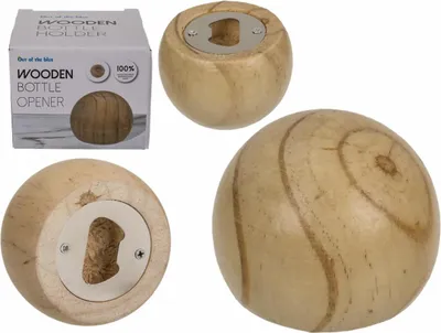 Zdjęcie produktu dla Metalowy otwieracz do butelek z drewnianym uchwytem, kulka