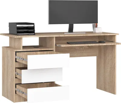 Produktbild von Schreibtisch 135x60cm 3 Schubladen Computertisch Tastaturauszug