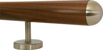 Produktbild von TIBU Nussbaum Handlauf Holz Geländer Treppe 30-500 cm,Variante: 210 cm mit 3 Halter Halbrunde Edelstahlkappe