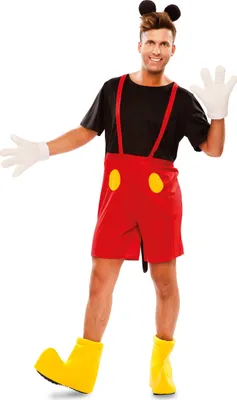 A man wearing a Mickey Mouse costume.