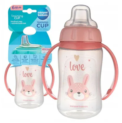Zdjęcie produktu dla CANPOL Kubek treningowy z silikonowym ustnikiem cute animals kotek 320ml