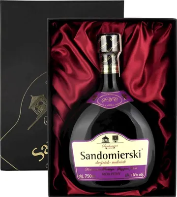 Obrázok produktu pre Sandomierski Met Dwojniak Maliniak-Polka malinového darčekového setu v balení s hodvábom | medové víno 750ml | 16% alkohol Metwein | Poľská výroba