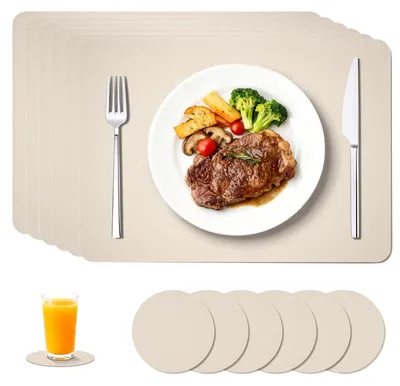Platzsets 6er-Set, abwaschbar, rutschfest, weiß, 44,5×30 cm