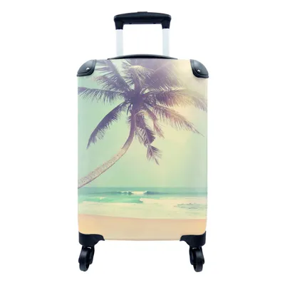Produktbild von MuchoWow® Koffer Handgepäck Trolley Rollkoffer Kleine Reisekoffer mit 4 Rollen - Retro - Palme - Sonne - Sommer - Cabin Size < 55x40x23 cm & 55x40x20 cm - Fotokoffer - Kabinenkoffer - Boardgepäck - Reise-Box - Reisekoffer - Reisegepäck - Koffer mit Bild - Trolley für Kinder
