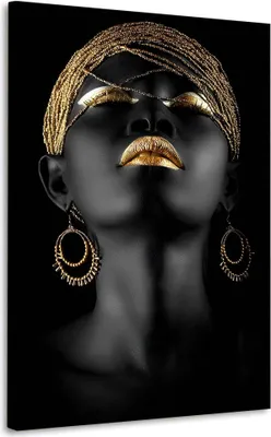 Produktbild von Afrikanische Frau Gold Wandbild Leinwandbild XL Kunst Deko: 80x120x2cm