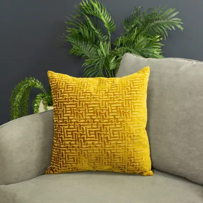 Federkissen Samt-Jacquard Labyrinth-Design 45x45cm Gold