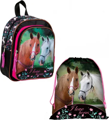 Produktbild von 2 tlg. Pferde Kindergarten Set Rucksack + Turnbeutel Pony Tasche