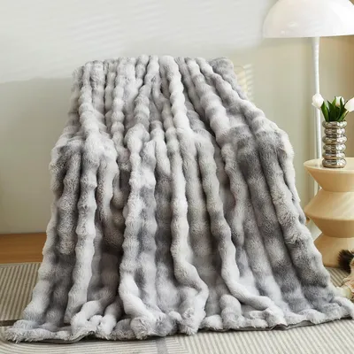 Produktbild von Plüsch-Sofadecke,Kaninchen Plüsch Flauschige Decke, einfarbige Deckedickes Flanell multifunktionale Bettdecke für Schlafzimmer, Sofa,Büro,Reisen,Campingdecke(Tie Dye Grau,100x160cm)