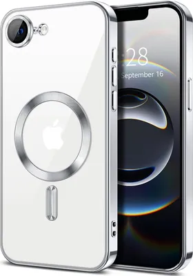 Obrázek produktu pro Magnetické čiré pouzdro pro iPhone 16e/iPhone 17e, kompatibilní s MagSafe, galvanicky pokovené ochranné pouzdro s ochranou fotoaparátu Stříbro