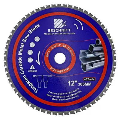 Image de Lame de scie circulaire pour métaux, 305 mm, 60 dents, en carbure de tungstène (TCT), pour acier, aluminium, cuivre et acier de construction
