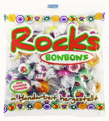 Obrázek produktu pro Rocks bonbony jednotlivě balené s ovocnými motivy sladké ovocné 150g