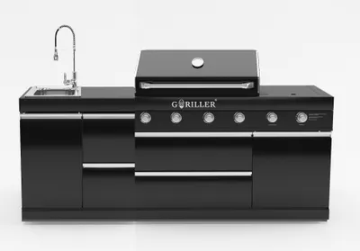 Produktbild von GORILLER® BLACKBACK S8 vonkajšia kuchyňa, plynový gril s drezom, nerezová oceľ, čierna