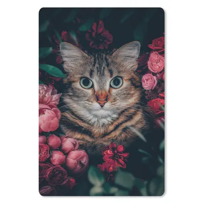 Produktbild von MuchoWow® Mauspad Mousepad Katze - Blumen - Tiere - Botanisch 40x60 cm - Mousepads - Maus Mat - Pad - Mausunterlage - Schreibtisch Accesoire