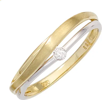 Produktbild von Ring Damenring mit Diamant Brillant teilmatt 585 Gold Gelbgold Weißgold bicolor Innenumfang 54mm  Ø17.2mm