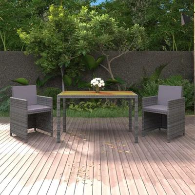 Produktbild von CLORIS 3-tlg. Garten-Essgruppe mit Kissen Poly Rattan Grau 3095500