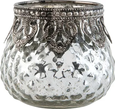 Produktbild von Clayre & Eef 6GL1853 Teelichthalter MIDDLE Silber 8x7 cm Glas Metall