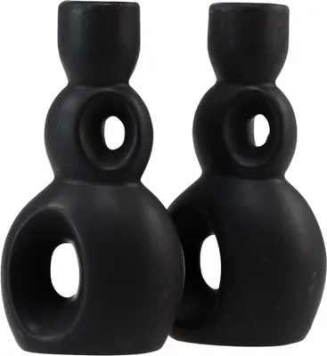 Produktbild von Keramik Kerzenhalter Schwarz Modern Deko Set 2 Stück