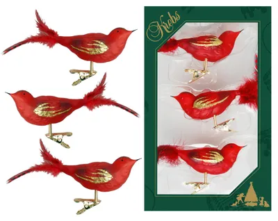 Produktbild von Krebs Glas Lauscha Christbaumschmuck - Vögel rot auf Clip 11cm - Glasschmuck
