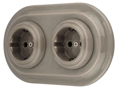 Porzellan Retro Steckdose 2-fach, Unterputz, grau-beige