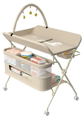 Produktbild von Wickeltisch für Babys, tragbarer klappbarer Wickeltisch mit Rollen, wasserdicht und höhenverstellbar, Baby Wickeltisch für Neugeborene