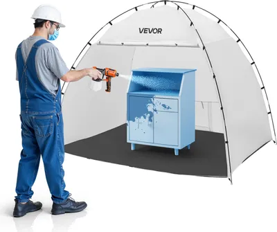 Image de VEVOR Tente de cabine de peinture portable (233x172x190 cm d'espace de travail) Tente de peinture en spray pour peinture en spray, cabine de peinture étanche avec plancher intégré & porte enroulable pour armoires chaises tables