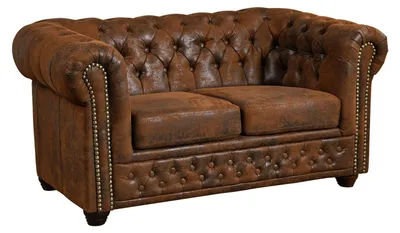 Immagine prodotto di MASSIVMOEBEL24 | OXFORD Divano Chesterfield - stoffa / marrone - stile Coloniale 148x86x72