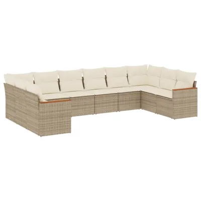 Produktbild von vidaXL 10-tlg. Garten-Sofagarnitur mit Kissen Beige Poly Rattan