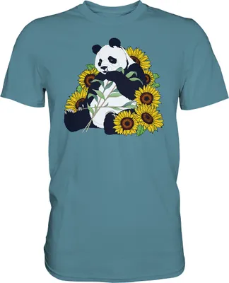Produktbild von Panda Sonnenblumen T-Shirt Garten Motiv Gärtner Geschenk – Stone Blue / 3XL